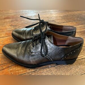 Franco Sarto Devoted Leather Oxfords Antique Gold Pewter EUC Women’s 7.5